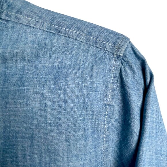 GAP Fitted Boyfriend Shirt Indigo Cotton Denim Button Down Womens L Long Sleeve - Picture 11 of 13